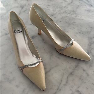Stuart Weitzman Beige Heels with Silver Accents